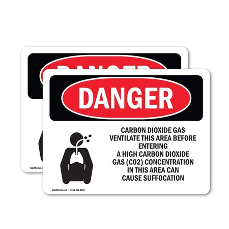 Signmission Carbon Dioxide Gas Ventilate Danger Sign, Vinyl Decal, 5in W x 3.5in L, 2PK OS-2PACK-DS-D-35-L-2413